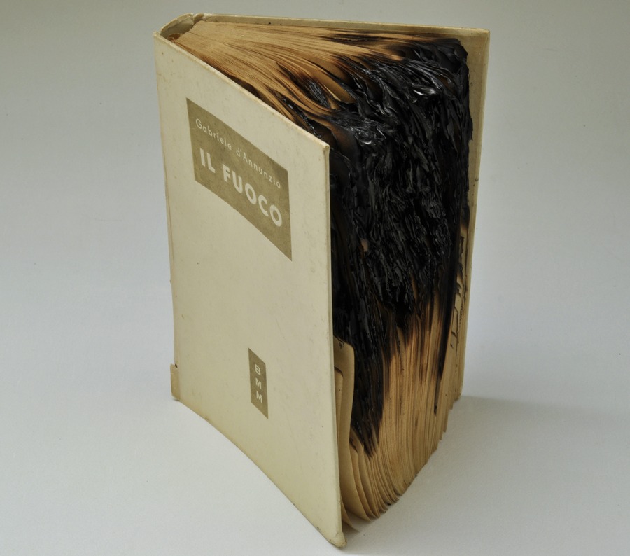 Il Fuoco [The Fire /artist book], 2012. Burned book entitled “The Fire” [author Gabriele D’ Annunzio]. 25 x 17 x 12 cm.